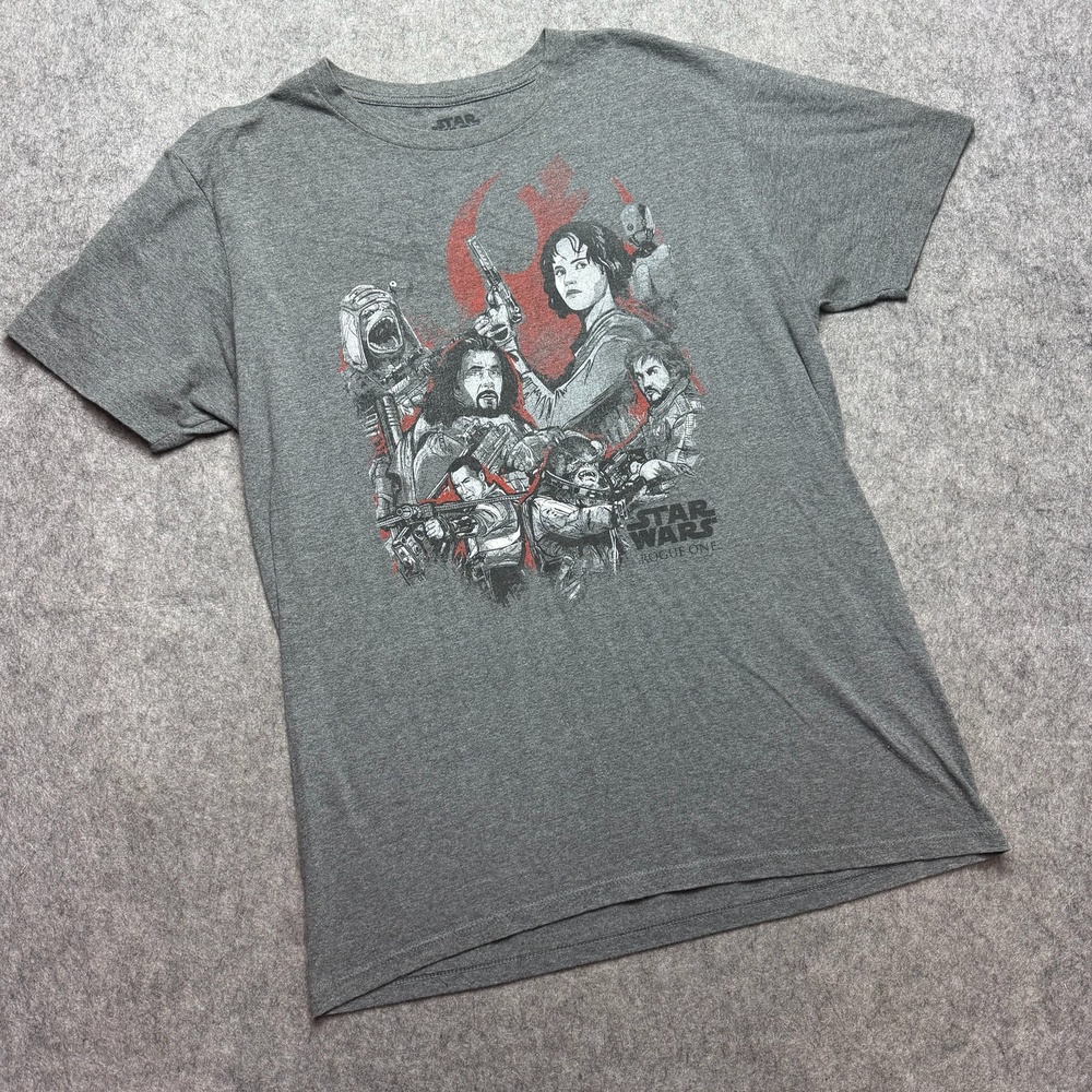 Star Wars Rogue One Shirt Mens Large Gray Jyn Erso Cast Graphic Tee Movie Sci-Fi